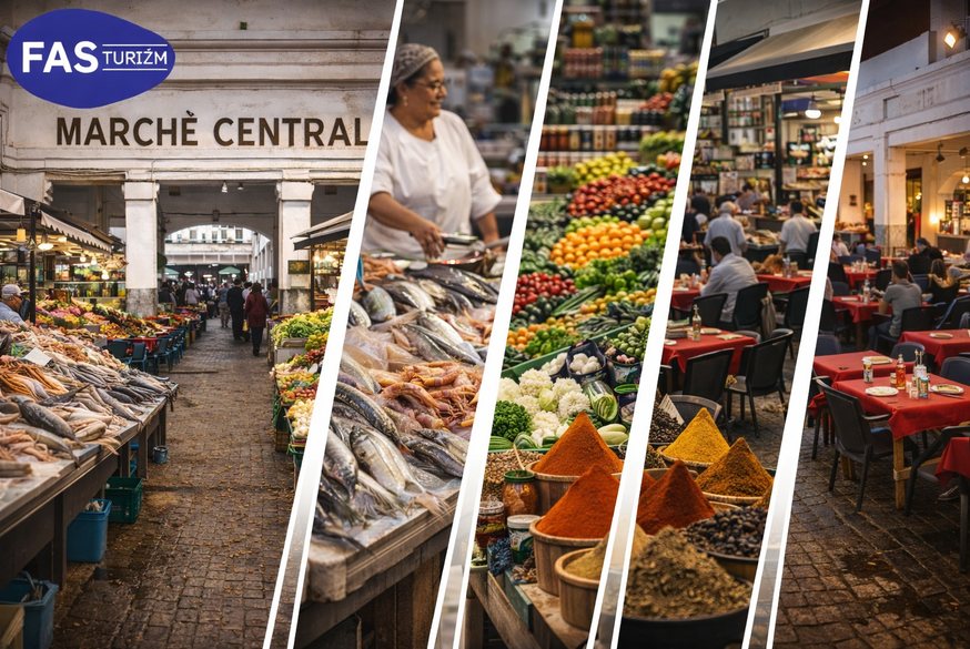 Casablanca Marché Central pazarı, taze balık tezgahları, baharatlar ve sebze tezgahları – fas turu ve fas turları sırasında ziyaret edilen Kazablanka'nın ünlü pazarı